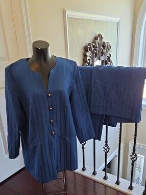 Blue Striped Three-Piece Set - Jacket, Skirt, & Matching Pants